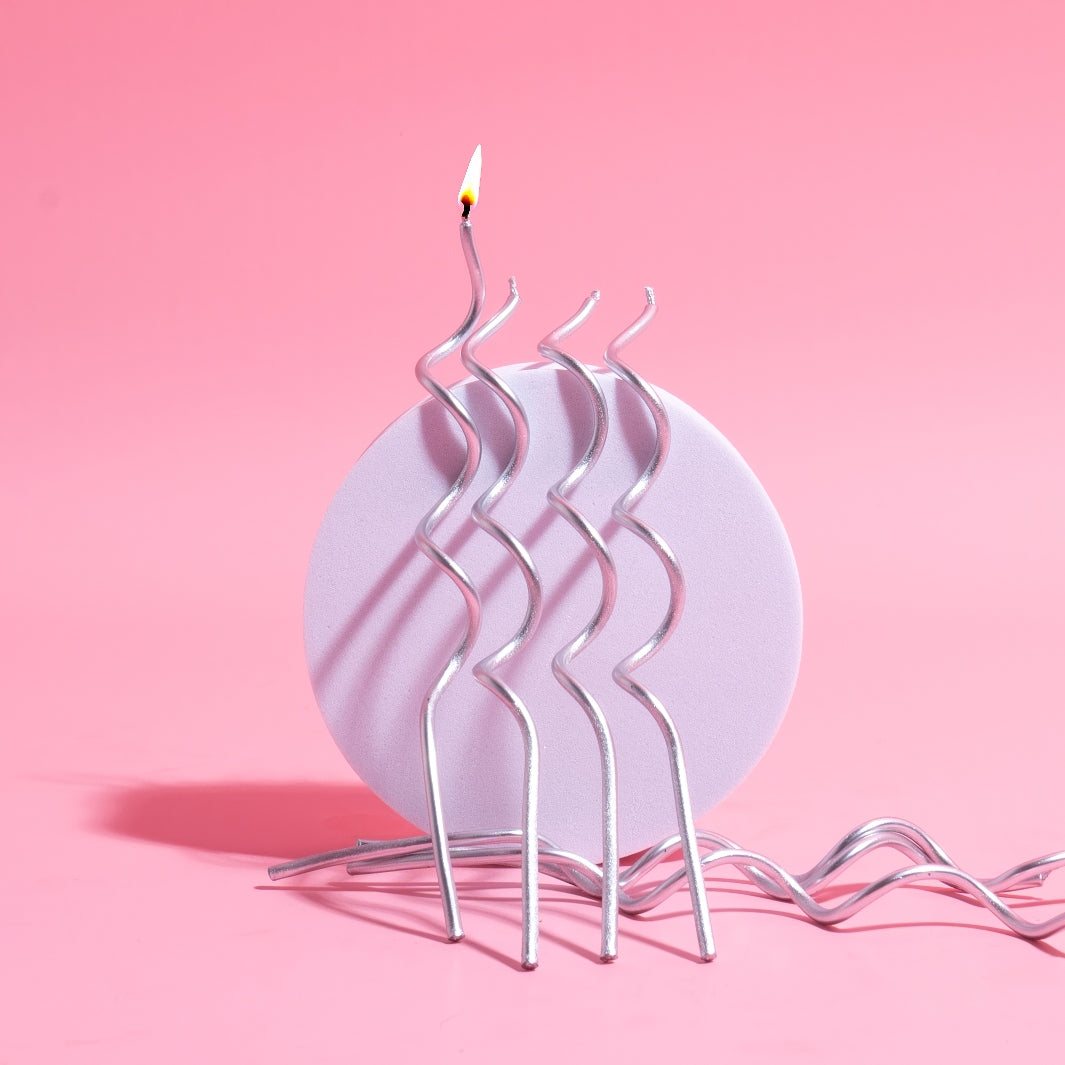 Swirly Cake Candles - Silver (Pack of 16)