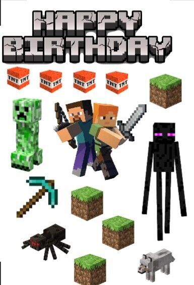 MINECRAFT Edible A4 Kids Birthday Cake Icing Sheet Topper Cake Wrap PRE-CUT