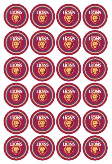 Edible cupcake toppers featuring the Brisbane Lions AFL logo