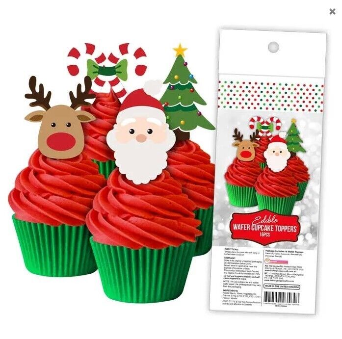 ChristmasWafer Cupcake Toppers - 16pc, cake toppers,Christmas cupcakes