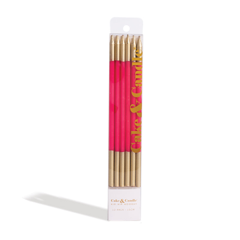 Gold Double Dipped Cake Candles - Hot Pink (Pack of 12)