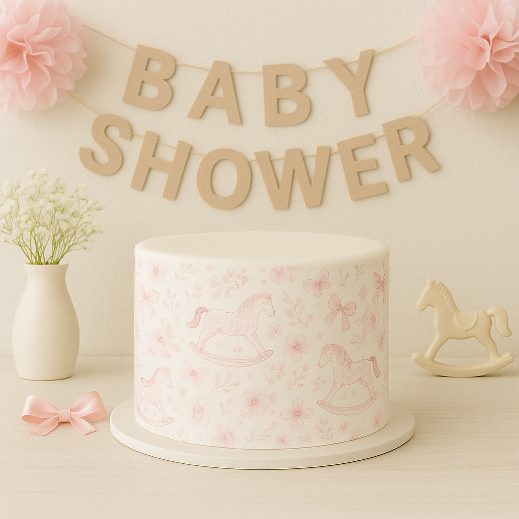 Pink rocking horse cake wrap