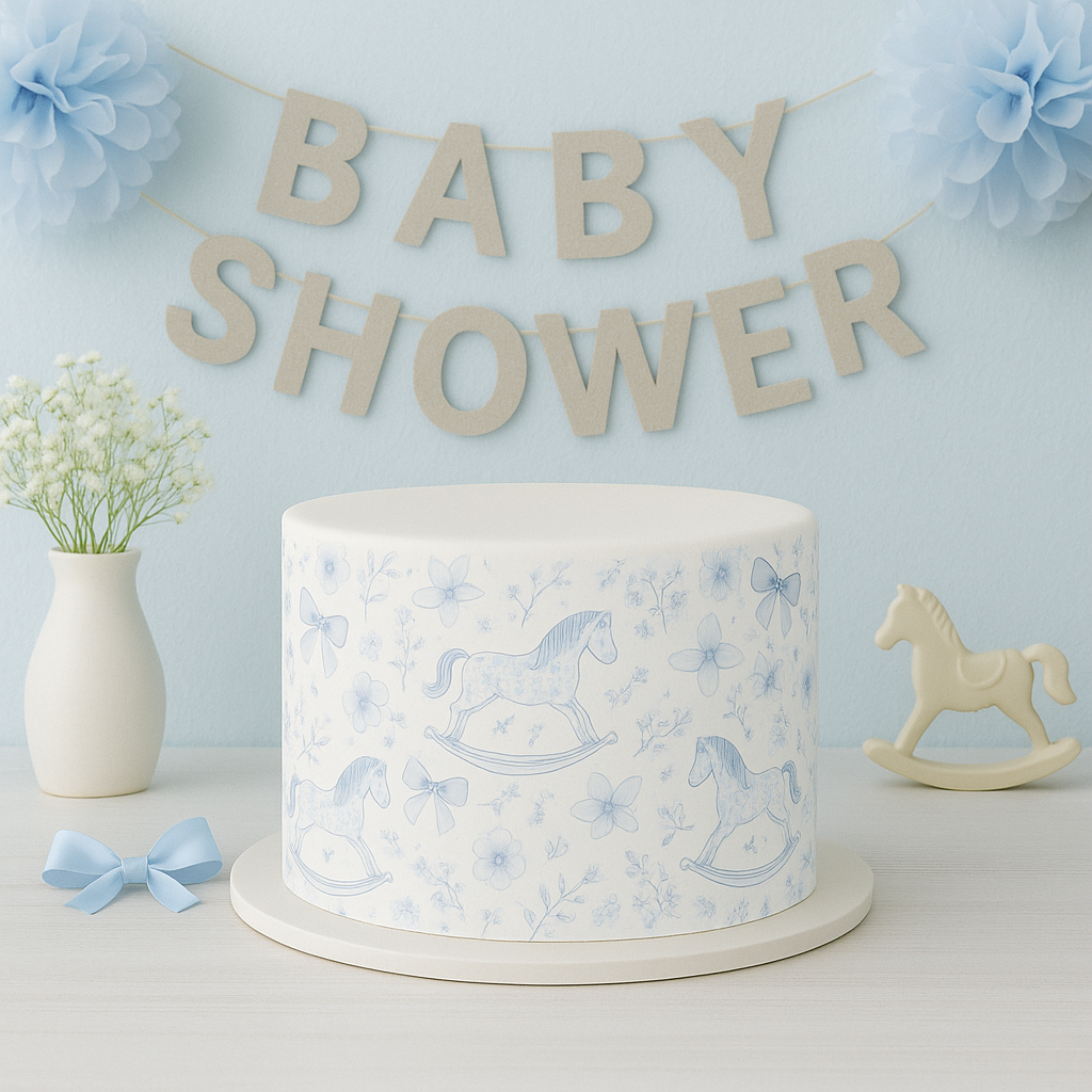 Blue rocking horse cake wrap