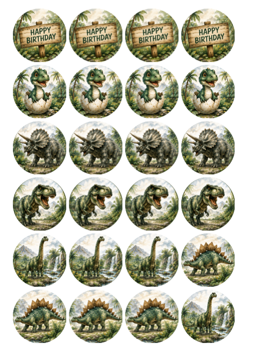 Cute Dinosaur Edible Cake Topper, Cake Wrap & Cupcake Toppers