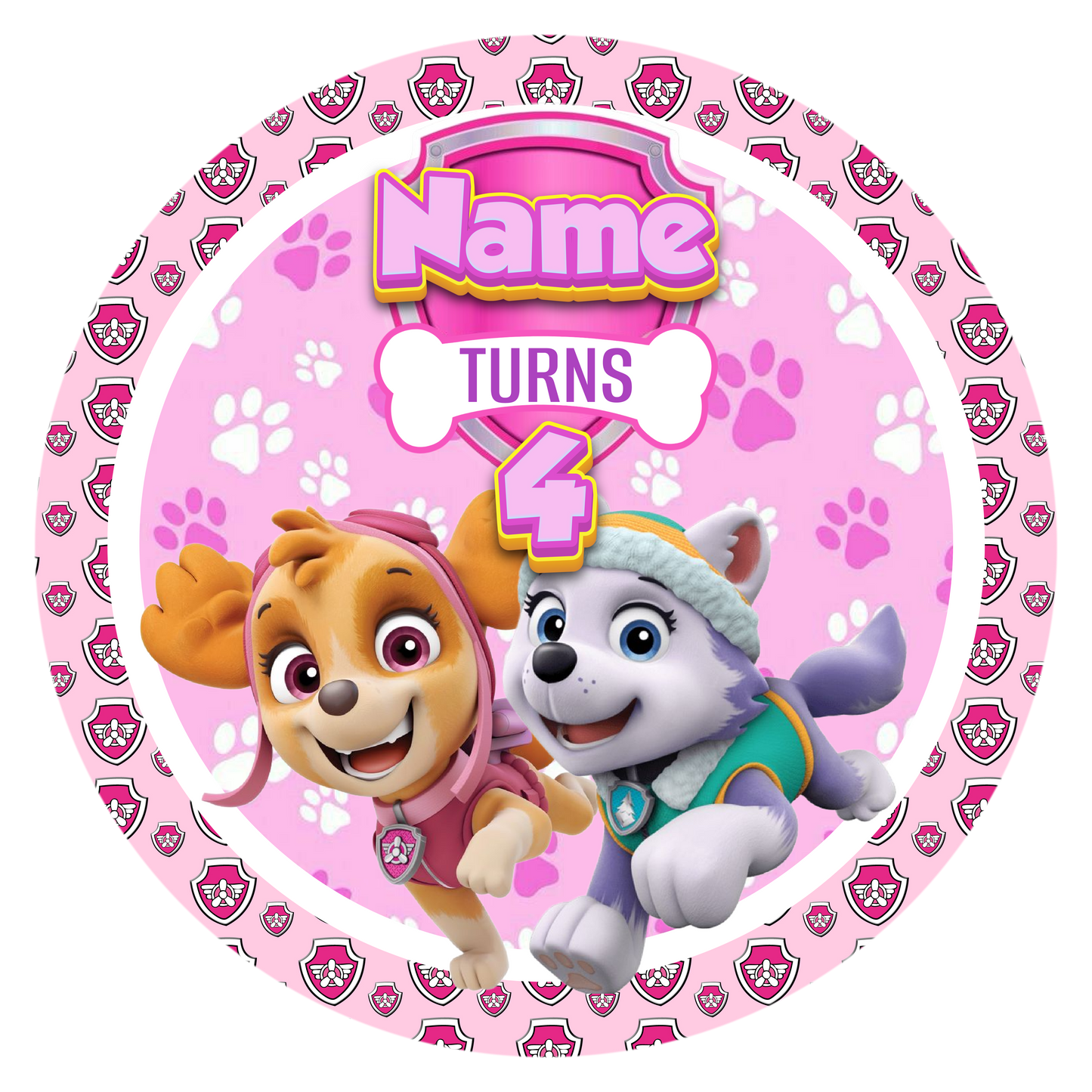 Pink Paw Patrol themed cake topper - PRE-CUT