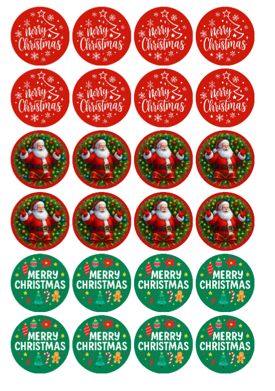 Christmas Santa Edible Cupcake Toppers – 1.5” Pre-Cut | Merry Christmas Icing Images | Festive Cupcake Decorations (24 Pack)