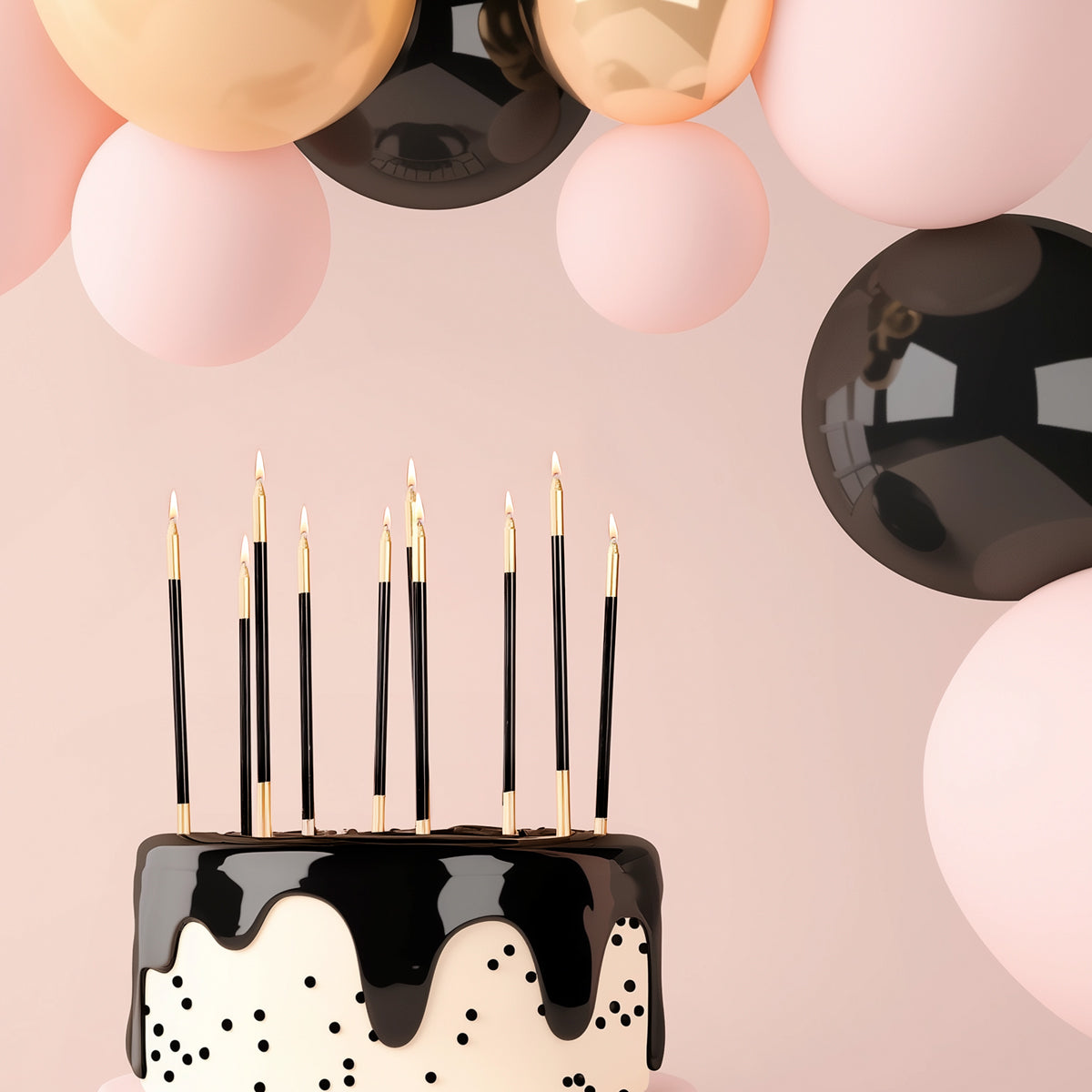 Gold Double Dipped Cake Candles - Black (Pack of 12)