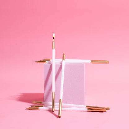 Gold Double Dipped Cake Candles - White (Pack of 12)