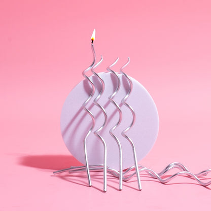 Swirly Cake Candles - Silver (Pack of 16)