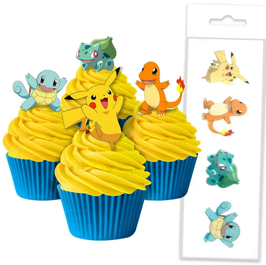 Pokemon Wafer Cupcake Toppers  - 16pc, cake toppers, birthday cupcakes