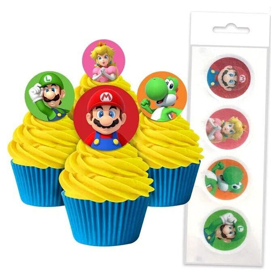 Mario Brothers Wafer Cupcake Toppers  - 16pc