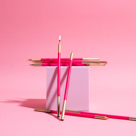 Gold Double Dipped Cake Candles - Hot Pink (Pack of 12)