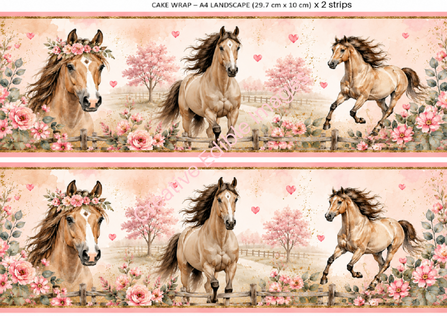 Watercolour Horse Edible Cake Topper, Cake Wrap & Cupcake Toppers Australia