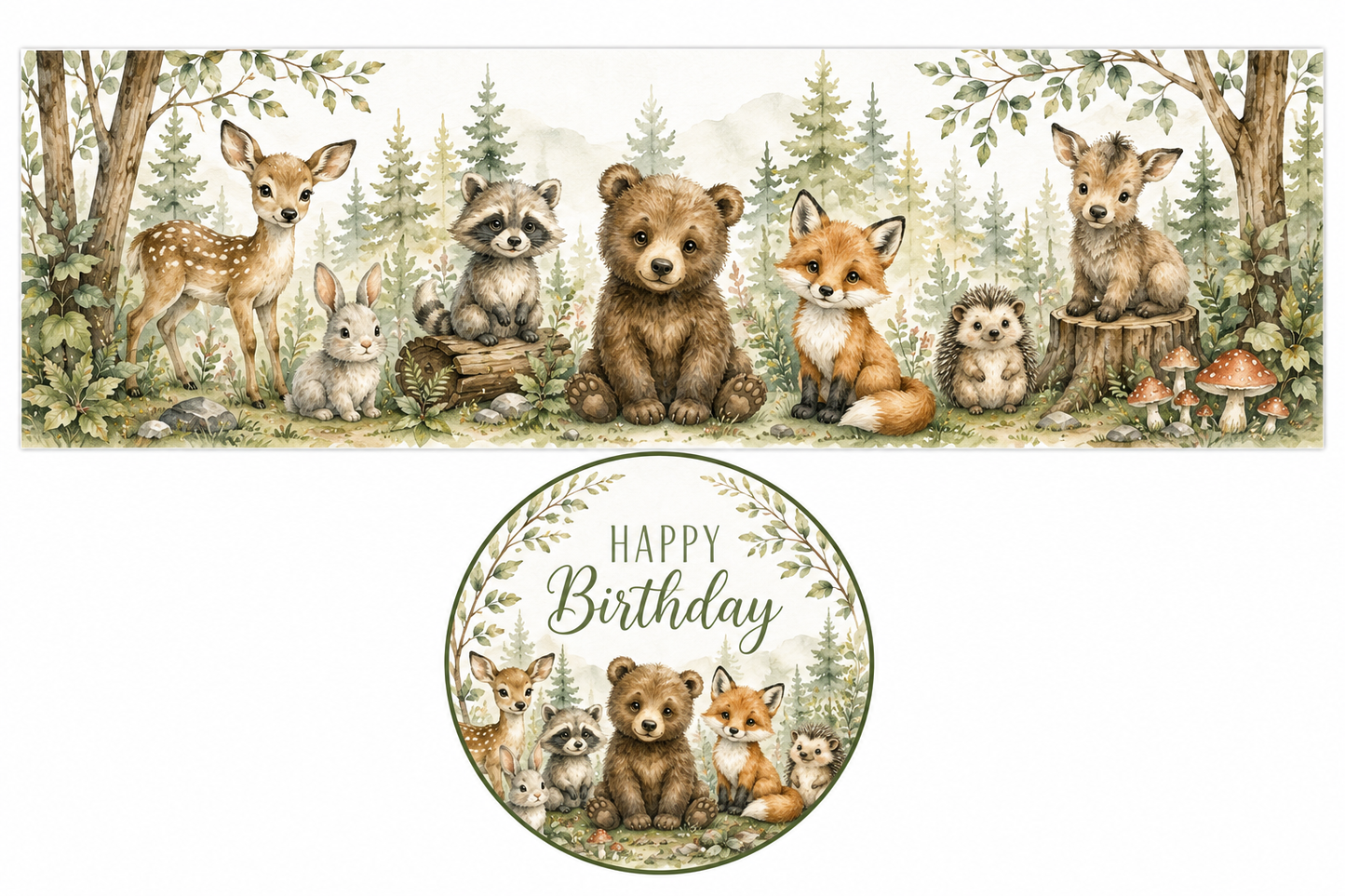 Woodland Animals Edible Cake Topper, Cake Wrap & Cupcake Toppers