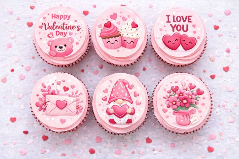 Valentine’s Day Edible Cupcake Toppers – 24 Pre-Cut Round Edible Images (6 Cute Love Designs)