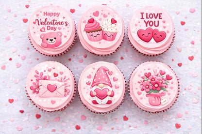 Valentine’s Day Edible Cupcake Toppers – 24 Pre-Cut Round Edible Images (6 Cute Love Designs)