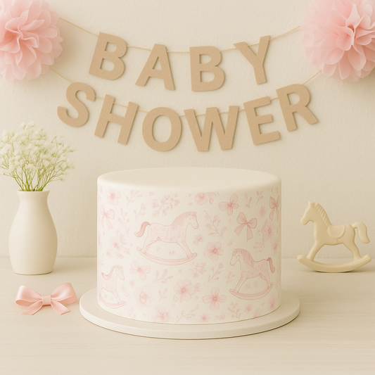 Pink rocking horse cake wrap