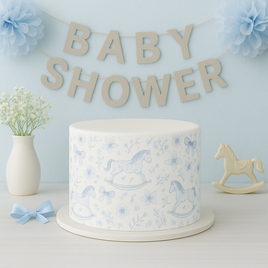 Blue rocking horse cake wrap