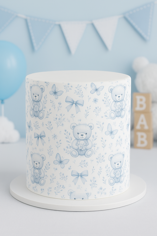 Blue teddy bear cake wrap