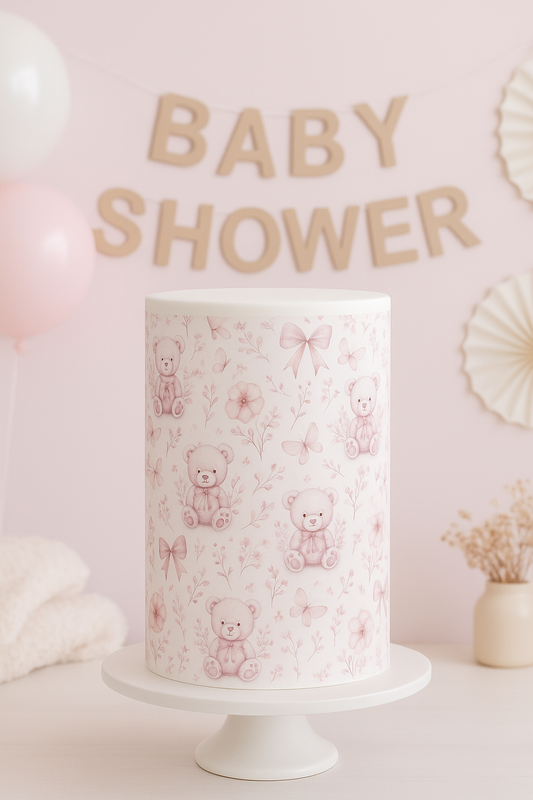 Pink teddy bear cake wrap