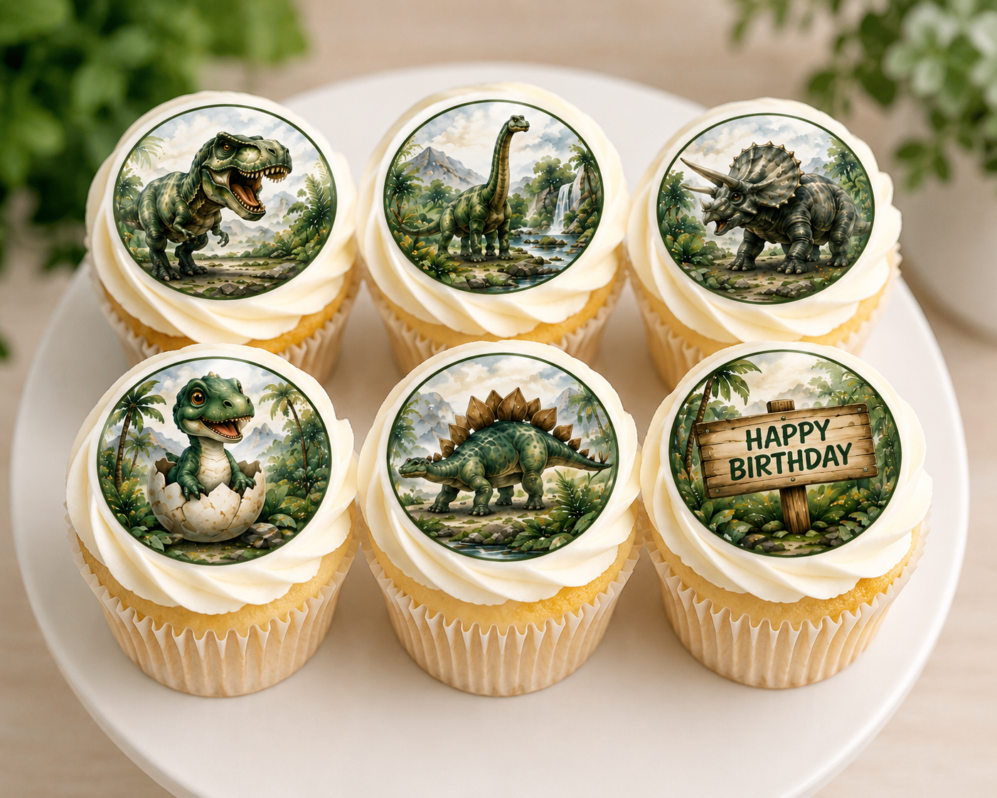 Cute Dinosaur Edible Cake Topper, Cake Wrap & Cupcake Toppers