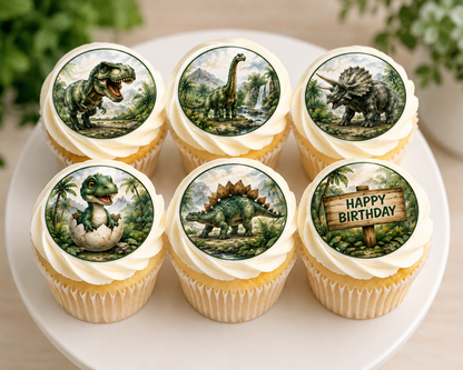 Cute Dinosaur Edible Cake Topper, Cake Wrap & Cupcake Toppers