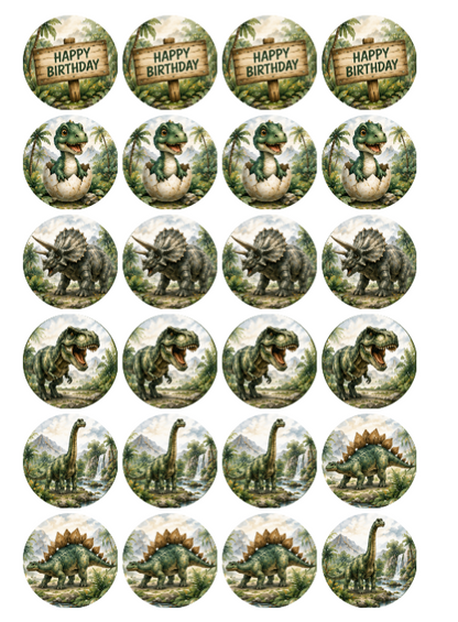 Cute Dinosaur Edible Cake Topper, Cake Wrap & Cupcake Toppers