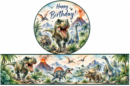 Cute Dinosaur Edible Cake Topper, Cake Wrap & Cupcake Toppers