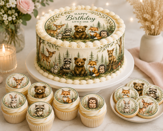 Woodland Animals Edible Cake Topper, Cake Wrap & Cupcake Toppers