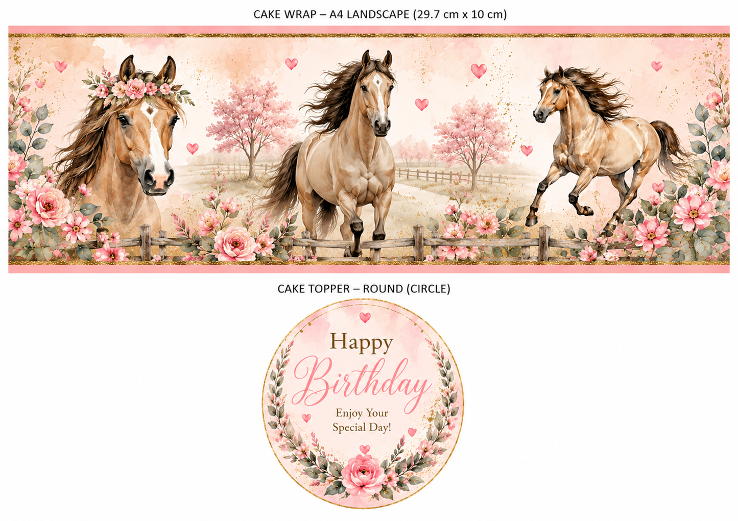 Watercolour Horse Edible Cake Topper, Cake Wrap & Cupcake Toppers Australia