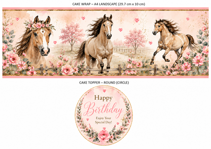 Watercolour Horse Edible Cake Topper, Cake Wrap & Cupcake Toppers Australia