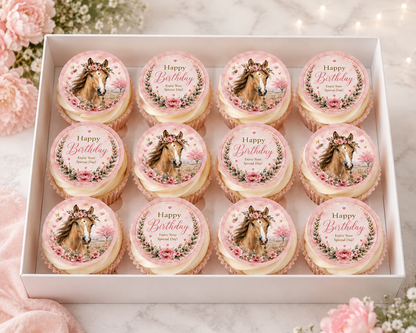 Watercolour Horse Edible Cake Topper, Cake Wrap & Cupcake Toppers Australia