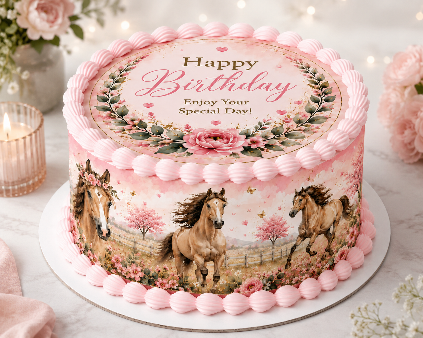 Watercolour Horse Edible Cake Topper, Cake Wrap & Cupcake Toppers Australia