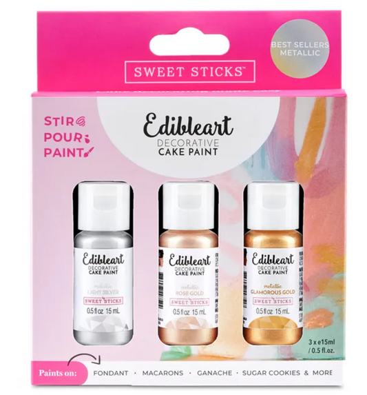 Sweet Sticks | Best Seller Metallic EdibleArt Paint | 3 Pack | 15ml