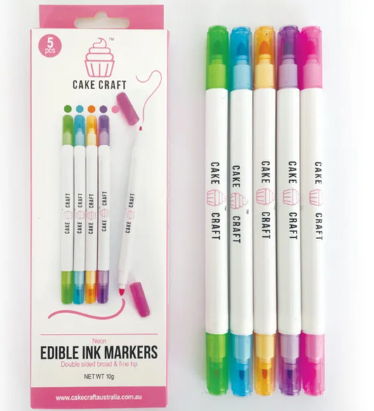 CAKE CRAFT | EDIBLE INK MARKERS | NEON COLOURS | 5 PACK