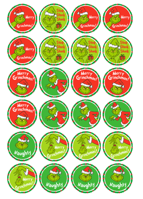Christmas Grinch Edible Cupcake Toppers – 1.5” Pre-Cut | Merry Grinchmas Cupcake Decorations | Premium Icing Images (24 Pack)