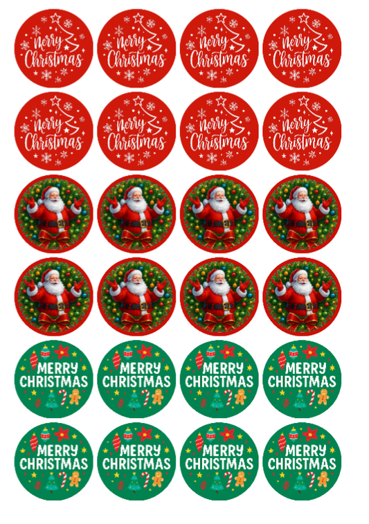 Christmas Santa Edible Cupcake Toppers – 1.5” Pre-Cut | Merry Christmas Icing Images | Festive Cupcake Decorations (24 Pack)