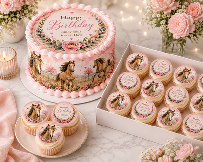 Watercolour Horse Edible Cake Topper, Cake Wrap & Cupcake Toppers Australia