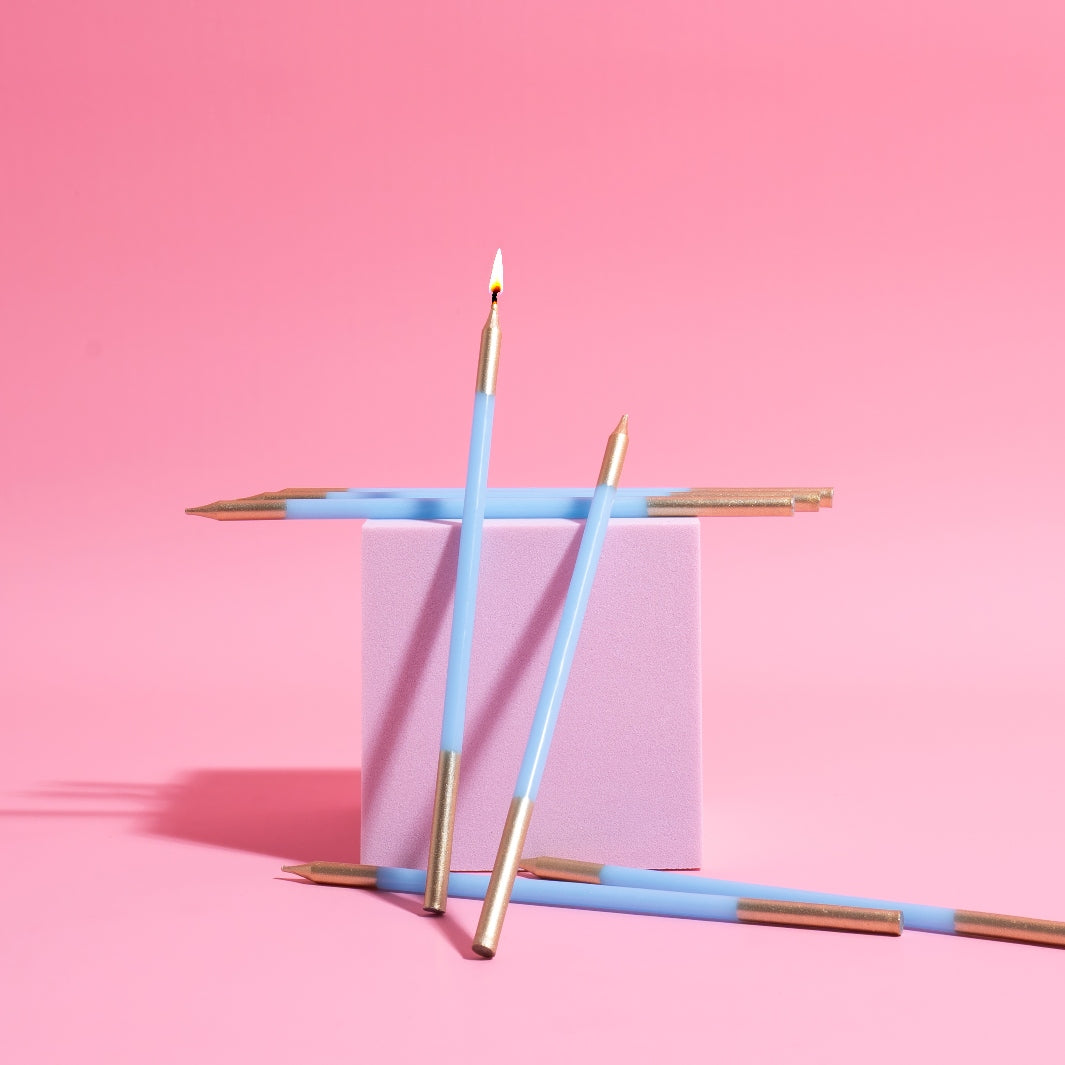 Gold Double Dipped Cake Candles - Blue (Pack of 12)