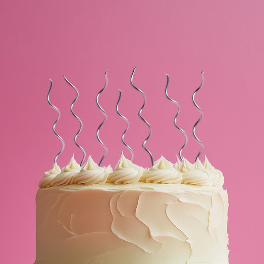 Swirly Cake Candles - Silver (Pack of 16)