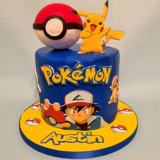 Edible cake topper featuring imagery of PokŽmon characters Pickachu, Bulbasaur & Meowth